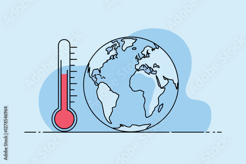 Planet earth with thermometer next to it, global warming concept