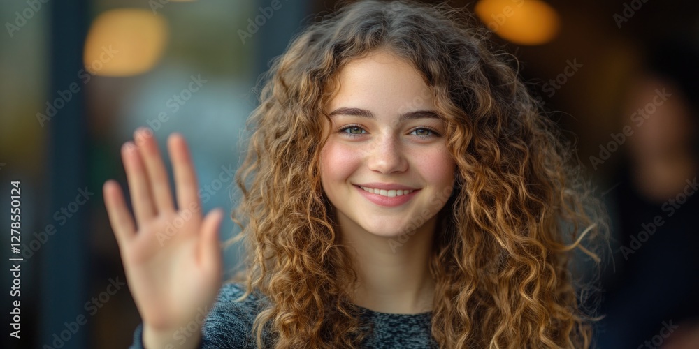 Fototapeta premium Girl with curly hair waving