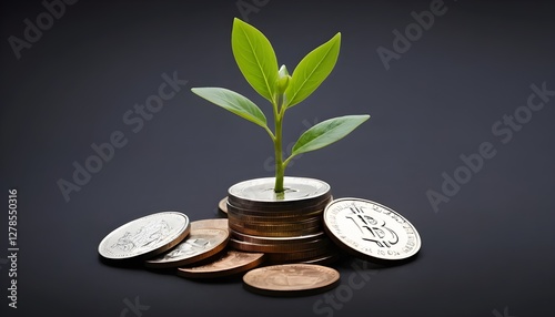 A plant growing from coins symbolizes growth and investment in revenue based finance.