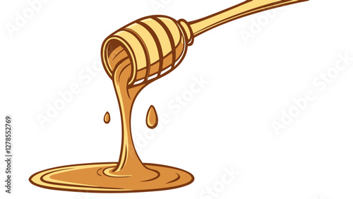 Smooth and Glossy Honey Sauce Dripping in an Arc. Perfect for: Rosh Hashanah, Breakfast promotions, Health food markets