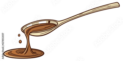 Dripping Hazelnut Syrup Sliding Off Spoon. Perfect for: Coffee ads, Nut-based dessert promotions, Breakfast campaigns
