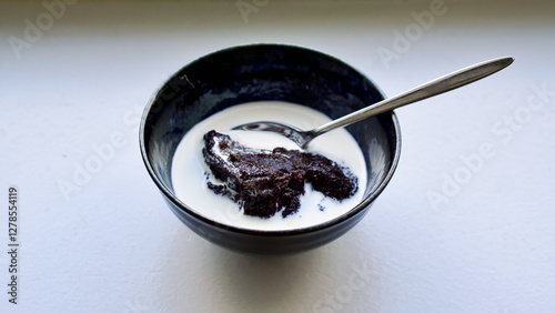 Traditional Finnish Easter Dessert Mämmi in a Blue Ceramic Bowl