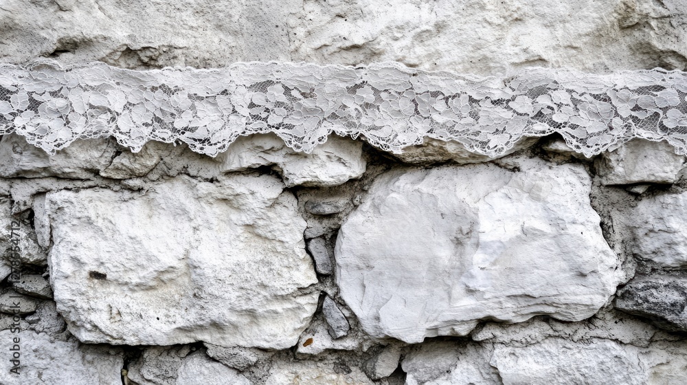 Fototapeta premium White Lace on Rustic Stone Wall Texture