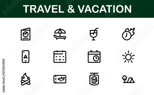 Vacation and Travel Icon Collection. High-Quality Icons for Trip Planning, Exploration, and Travel Experiences photo