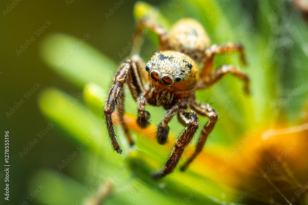 Jumping spider, a cute little spider with big eyes. Adorable little spider Jumping spider, a cute little spider with big eyes. Adorable little spider