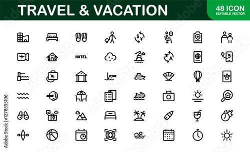 Vacation and Travel Icon Collection. High-Quality Icons for Trip Planning, Exploration, and Travel Experiences photo