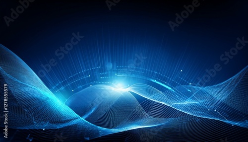 abstract blue technology wave design overlapping circle digital network background vector communication concept blank space