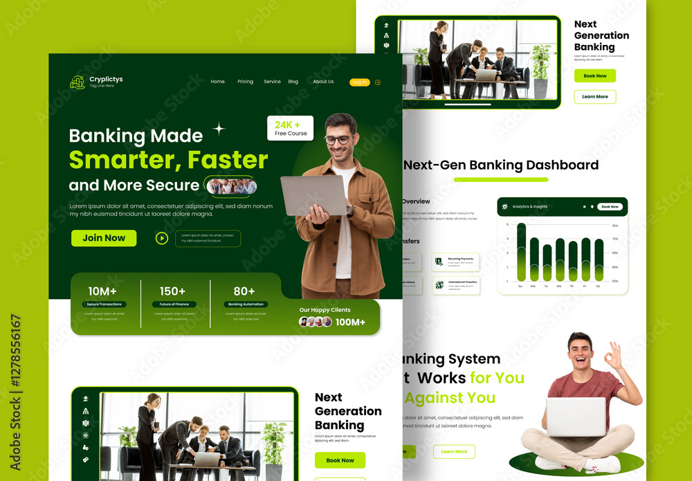 Digital Banking Landing Page UX Layout Stock Template | Adobe Stock