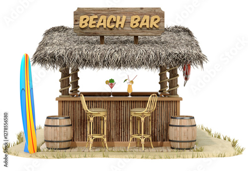 Beach bar in front view isolated on transparent background - 3d PNG illustration
