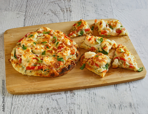 shrimp and ricotta naan flatbread 'pizza' photo