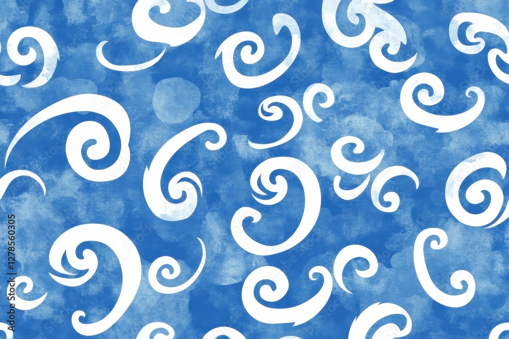 Abstract Swirling White Patterns on Blue Watercolor Background Abstract Swirling White Patterns on Blue Watercolor Background