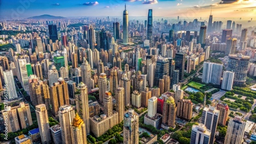 Aerial view of a densely populated megalopolis with towering skyscrapers and extensive urban sprawl, landscape, metropolitan area photo