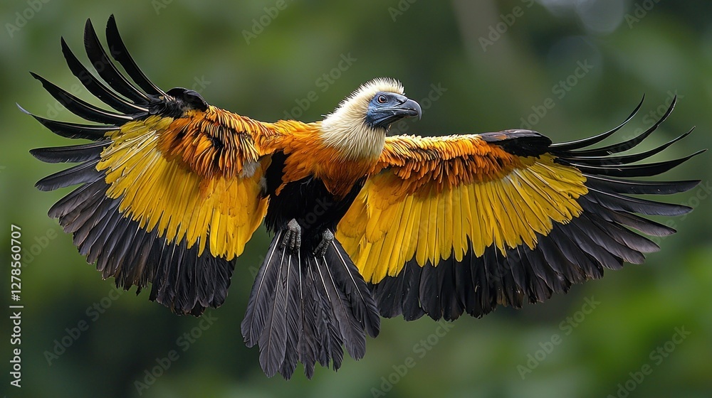 Fototapeta premium Majestic King Vulture in Flight: A Breathtaking Display of Nature's Beauty