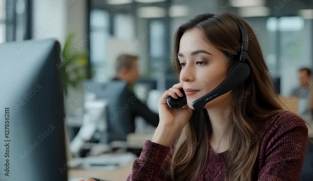 ia generated. young businesswoman talking on phone ia generated. young businesswoman talking on phone