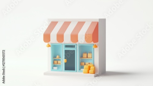 Opening a small bakery shop urban environment 3d model business scene bright view food concept