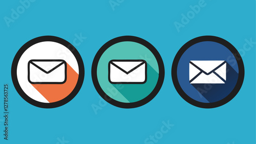 Hand-Drawn Email Icon Set with Notification and Read Status in Blue and Dark Theme