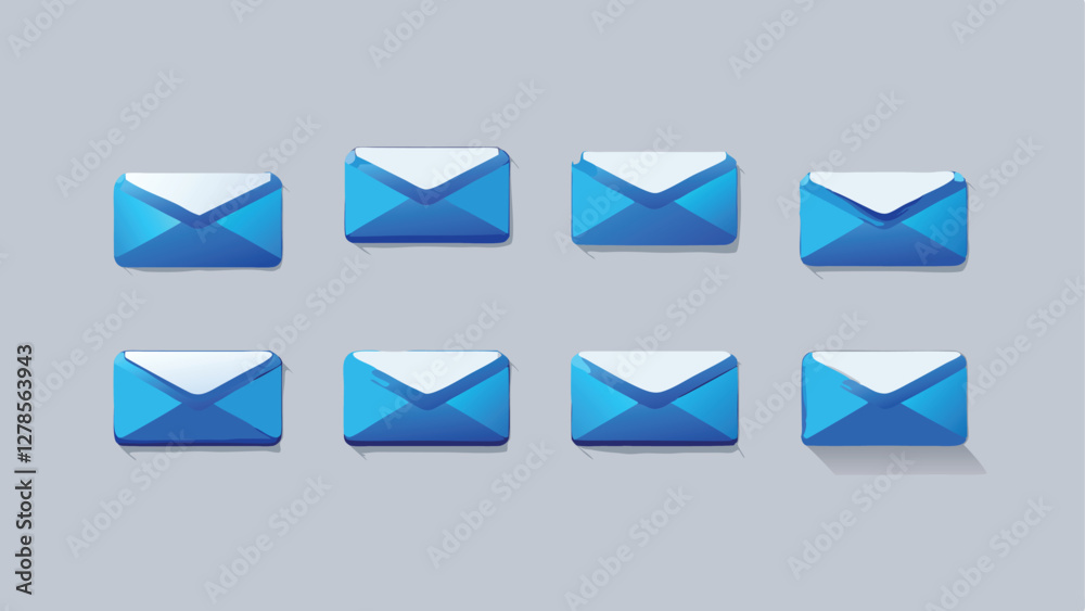 Hand-Drawn Email Icon Set with Notification and Read Status in Blue and Dark Theme Hand-Drawn Email Icon Set with Notification and Read Status in Blue and Dark Theme