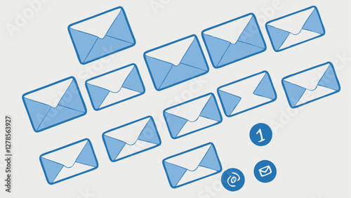 Hand-Drawn Email Icon Set with Notification and Read Status in Blue and Dark Theme