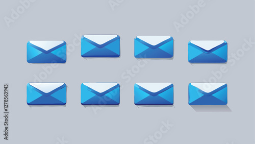 Hand-Drawn Email Icon Set with Notification and Read Status in Blue and Dark Theme