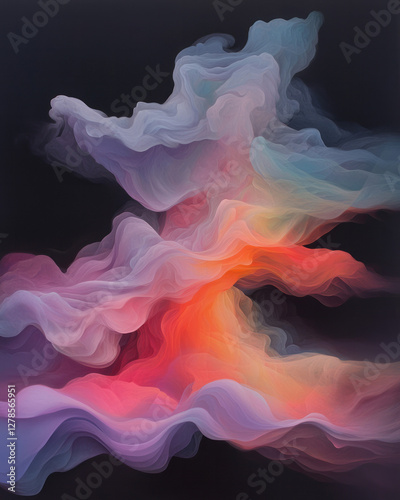 Cloudy wisp of high-saturation tones drifting from left to right, merging and fading into an
