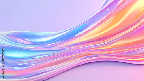 Iridescent fluid wave crossing the frame diagonally, capturing subtle reflections of the entire