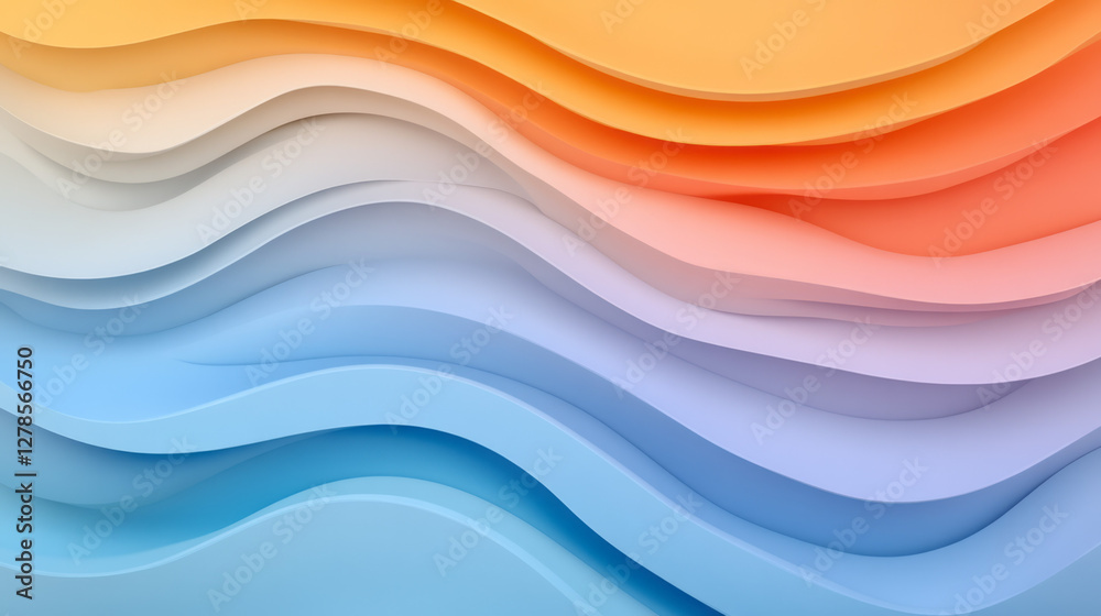 Obraz premium Gently rolling wave lines layered like topographic contours, tinted in a gradient from warm coral