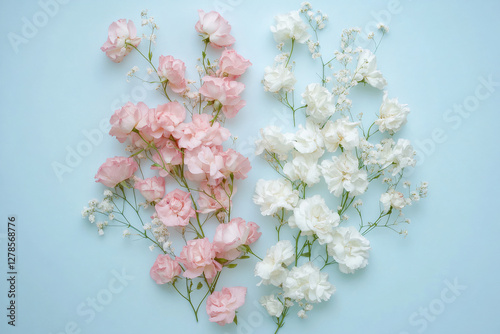 Pink and white flowers, roses, blossom.