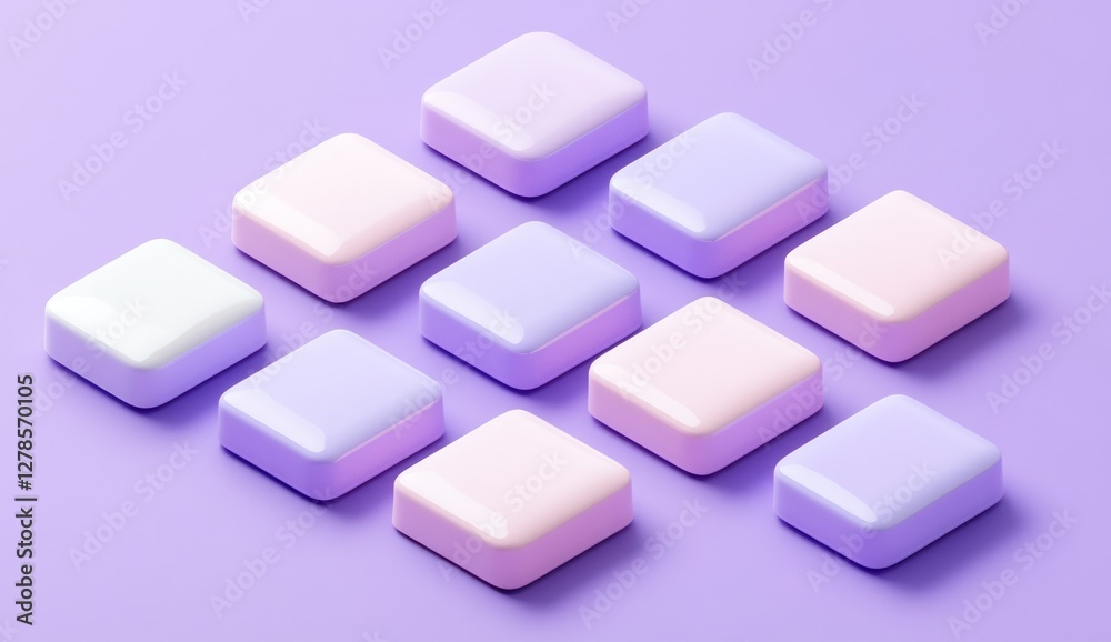 Pastel cubes arranged in a grid pattern on purple background. Pastel cubes arranged in a grid pattern on purple background.