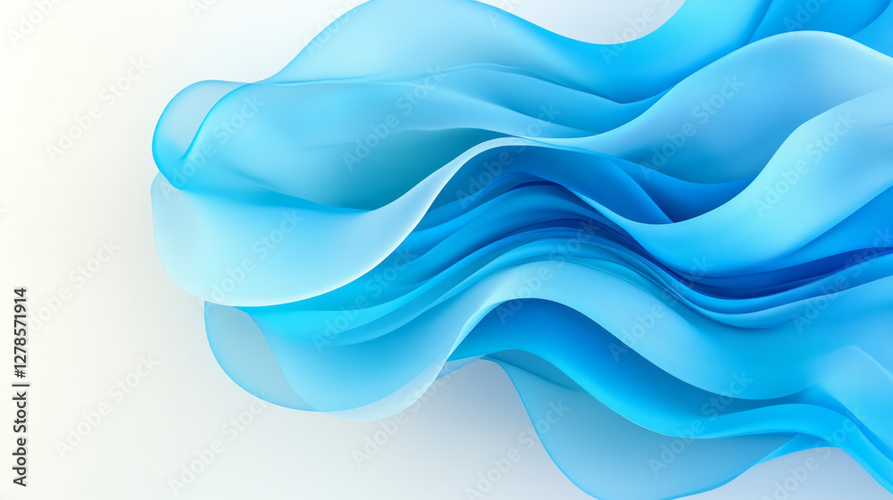 Fototapeta premium Glossy S-shaped ribbons in vivid cerulean stacked in a freeform arrangement, reflecting faint