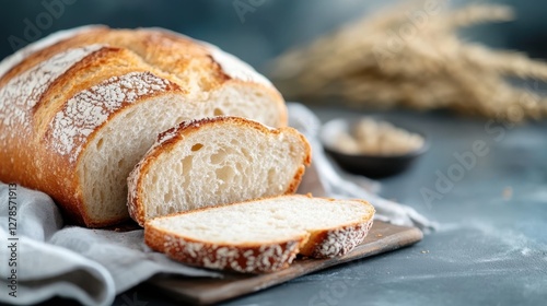 Artisan sourdough bread sliced to reveal its fluffy interior and golden crust