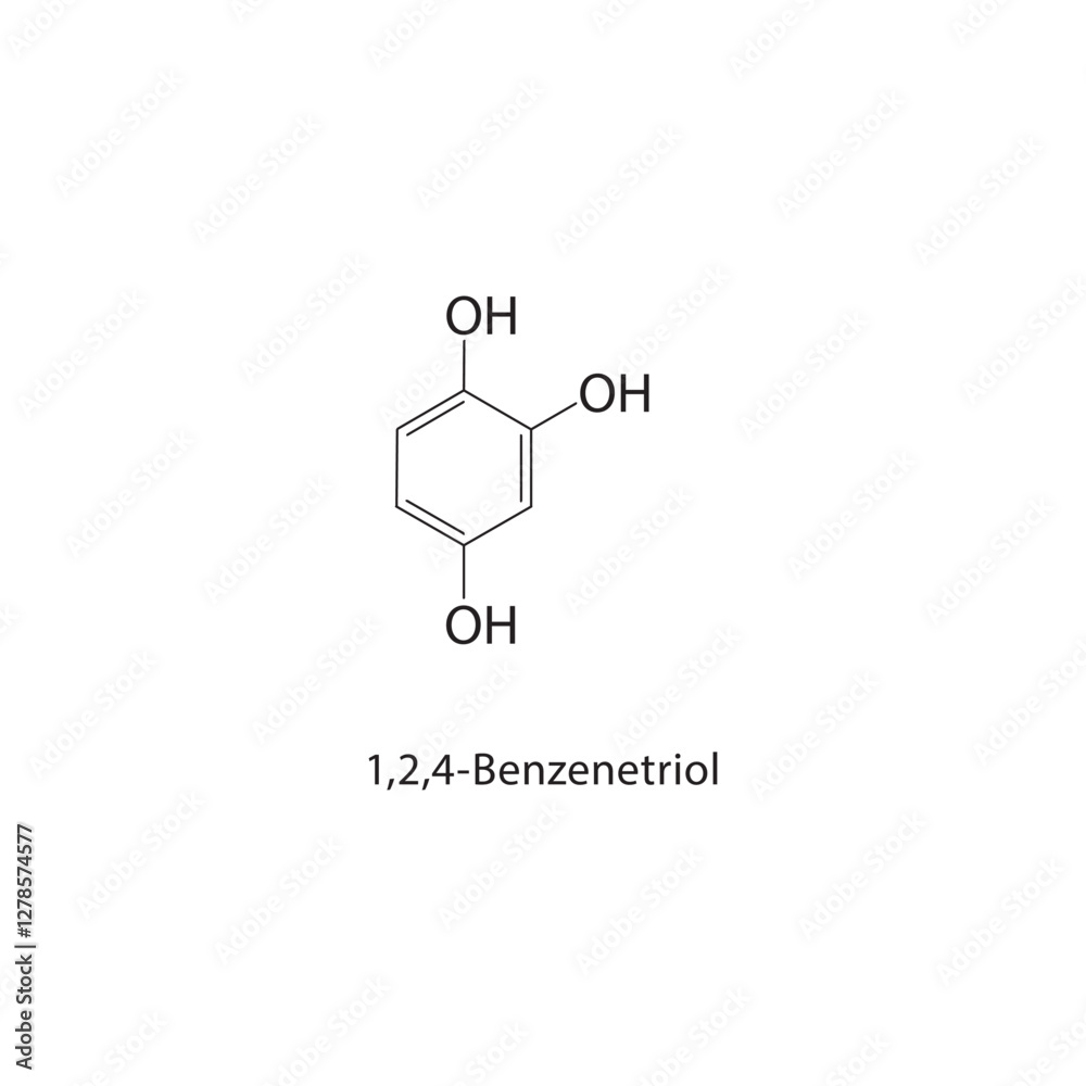 1,2,4-Benzenetriol skeletal structure.Phenol compound schematic illustration. Simple diagram, chemical formula.