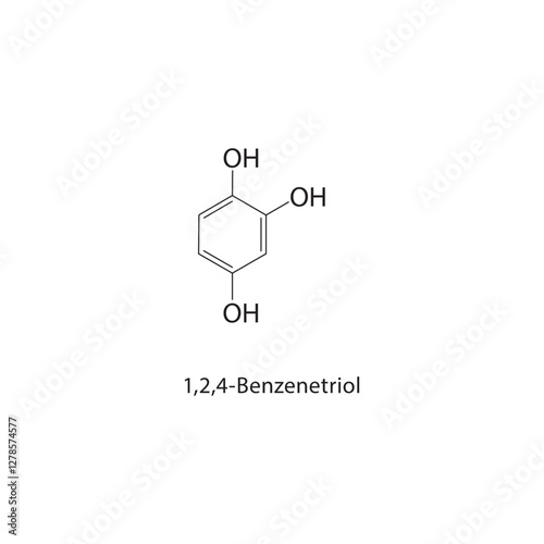 1,2,4-Benzenetriol skeletal structure.Phenol compound schematic illustration. Simple diagram, chemical formula.