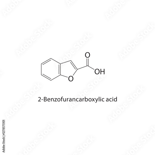 2-Benzofurancarboxylic acid skeletal structure.Carboxylic Acid compound schematic illustration. Simple diagram, chemical formula.