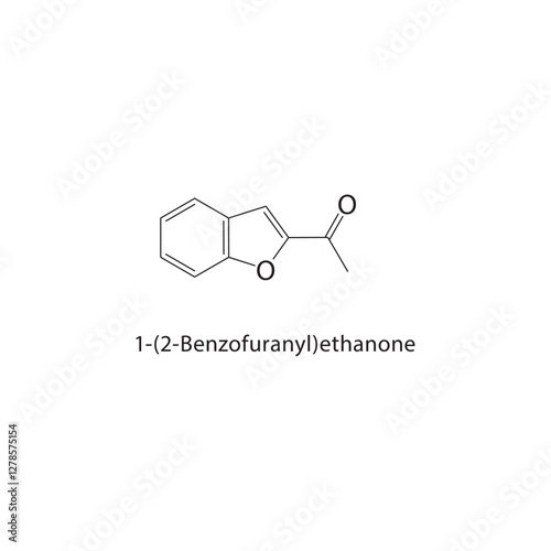 1-(2-Benzofuranyl)ethanone skeletal structure.Ketone compound schematic illustration. Simple diagram, chemical formula. photo