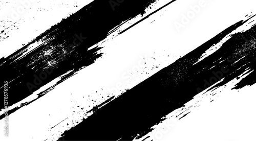 Abstract Grunge Black Brush Stroke Texture with Splatter Elements