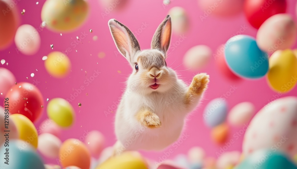 Easter celebration with colorful eggs and rabbits festive background playful Easter celebration with colorful eggs and rabbits festive background playful