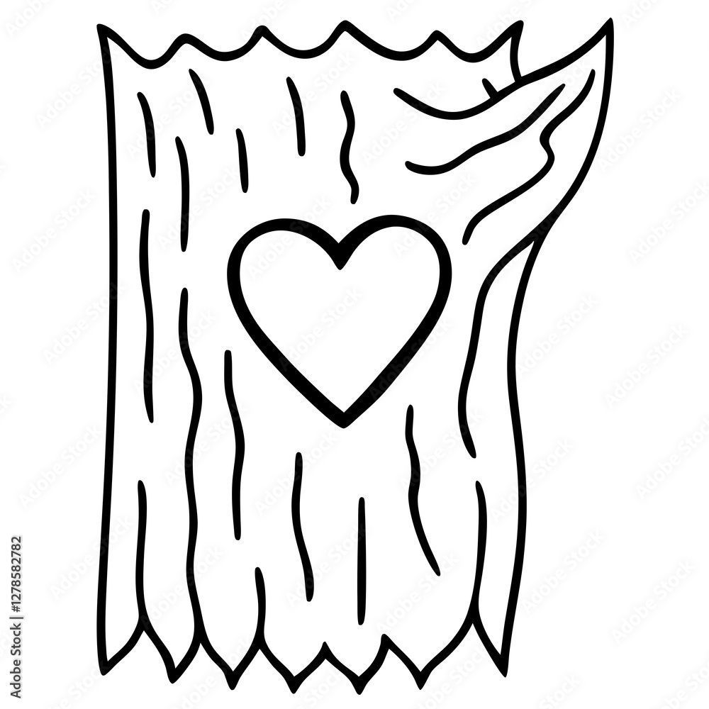 Rustic Love Carved Heart on Tree Line Art Rustic Love Carved Heart on Tree Line Art