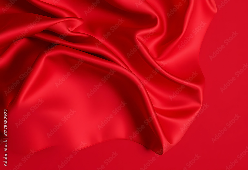 Obraz premium Elegant Crimson Red Silk Fabric Flowing with Graceful Folds and Textures 