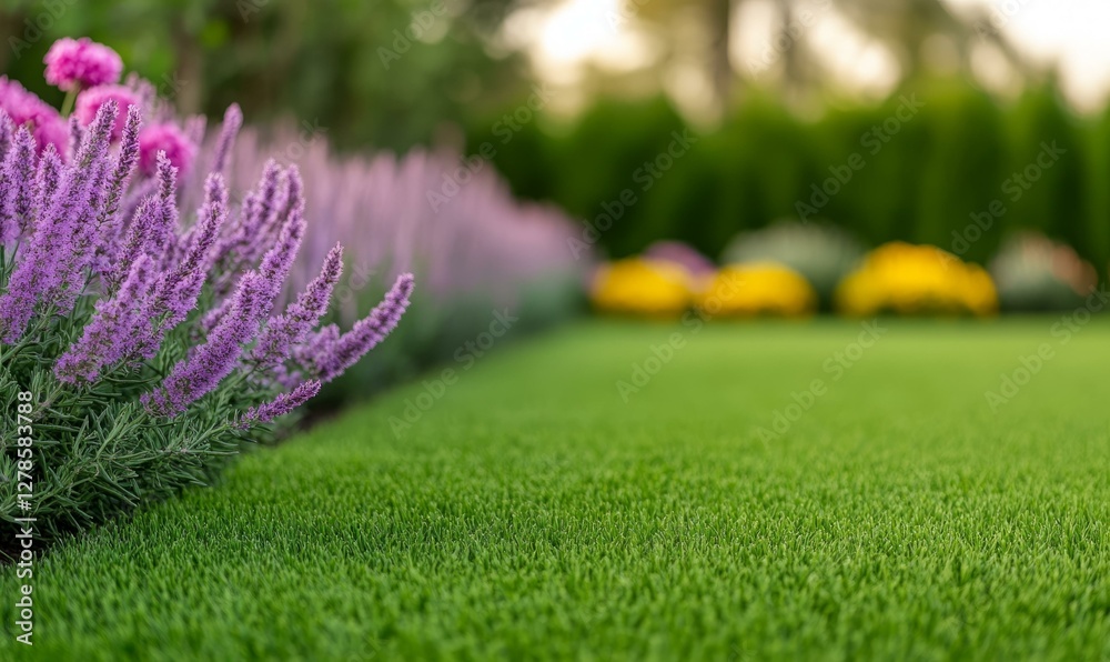 Obraz premium Lush flower garden display in local park a close-up serenity of nature's beauty