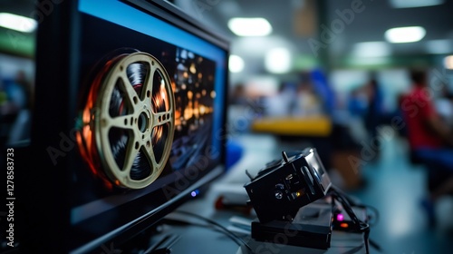 Vintage film preservation on screen reflecting cinematic heritage display