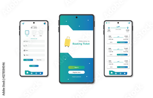 Online airline ticket booking design for mobile application. Airline ticket booking platform screen. Graphical user interface for responsive mobile applications
