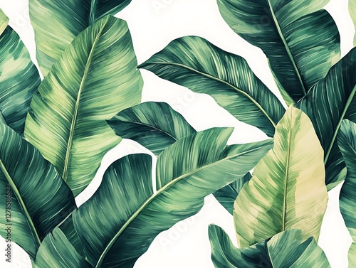 Wallpaper Mural Tropical banana leaves, pattern, white background, nature design Torontodigital.ca