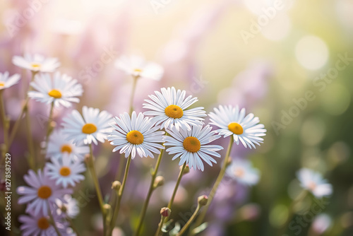 Delicate Spring Background with Blooming White Daisies, Sunlight, and Soft Bokeh for Seasonal and Floral Themes