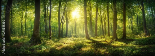 Sunlight filters through forest canopy