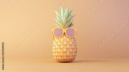 picnic conpect, pineapple wearing sunglasses against soft background, exuding fun vibe