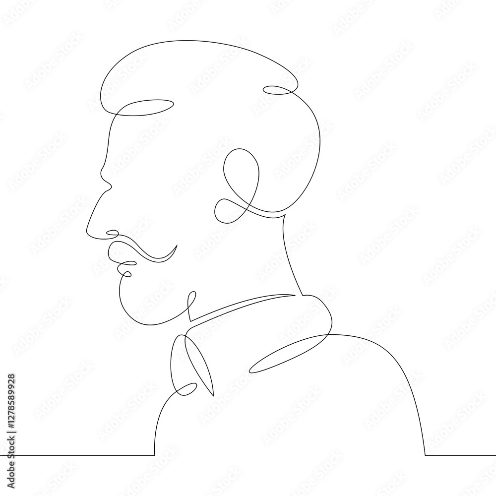 One continuous drawing line logo young man portrait profile head bust side view .Single hand drawn art line doodle outline isolated minimal illustration cartoon character flat One continuous drawing line logo young man portrait profile head bust side view .Single hand drawn art line doodle outline isolated minimal illustration cartoon character flat