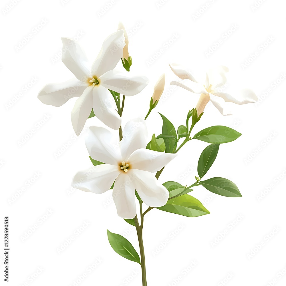 Obraz premium Illustration of white jasmine flowers isolated on white background.