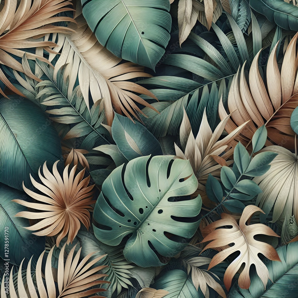 custom made wallpaper toronto digitalCloseup of leaves of  monstera. Tropical leaf background, ai genereted