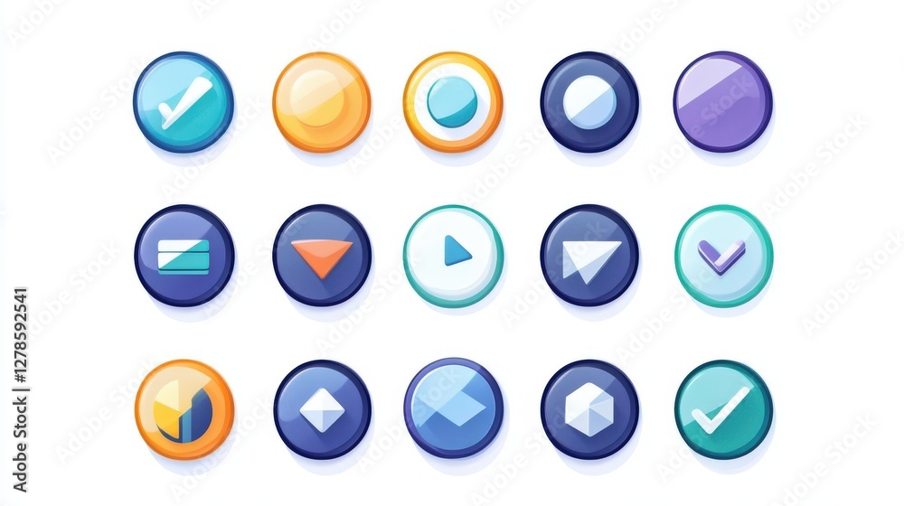 Colorful Circular Buttons Displaying Various Icons and Symbols Colorful Circular Buttons Displaying Various Icons and Symbols