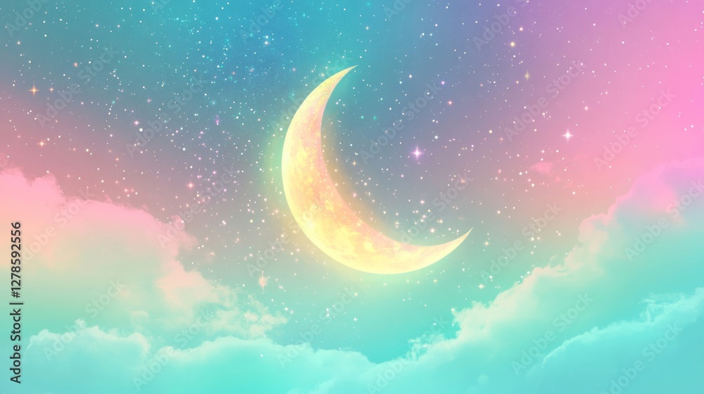 Fototapeta premium Pastel Crescent Moon in a Dreamy Night Sky